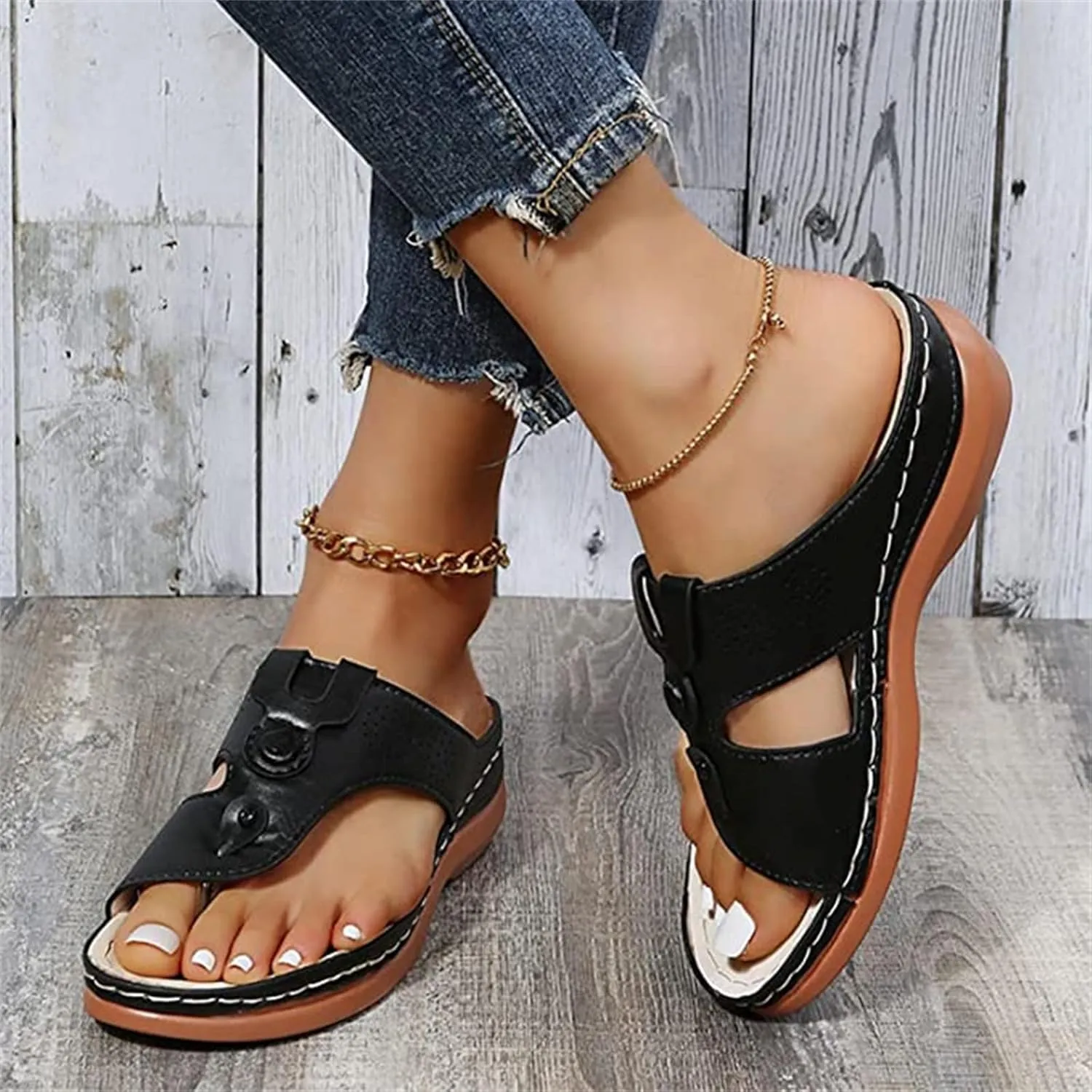 Ladmiple Sandals Women Fashion Wedges Orthotic Slides Fashion Orthopedic Flip Flops Slippers With Comfortable Arch Support