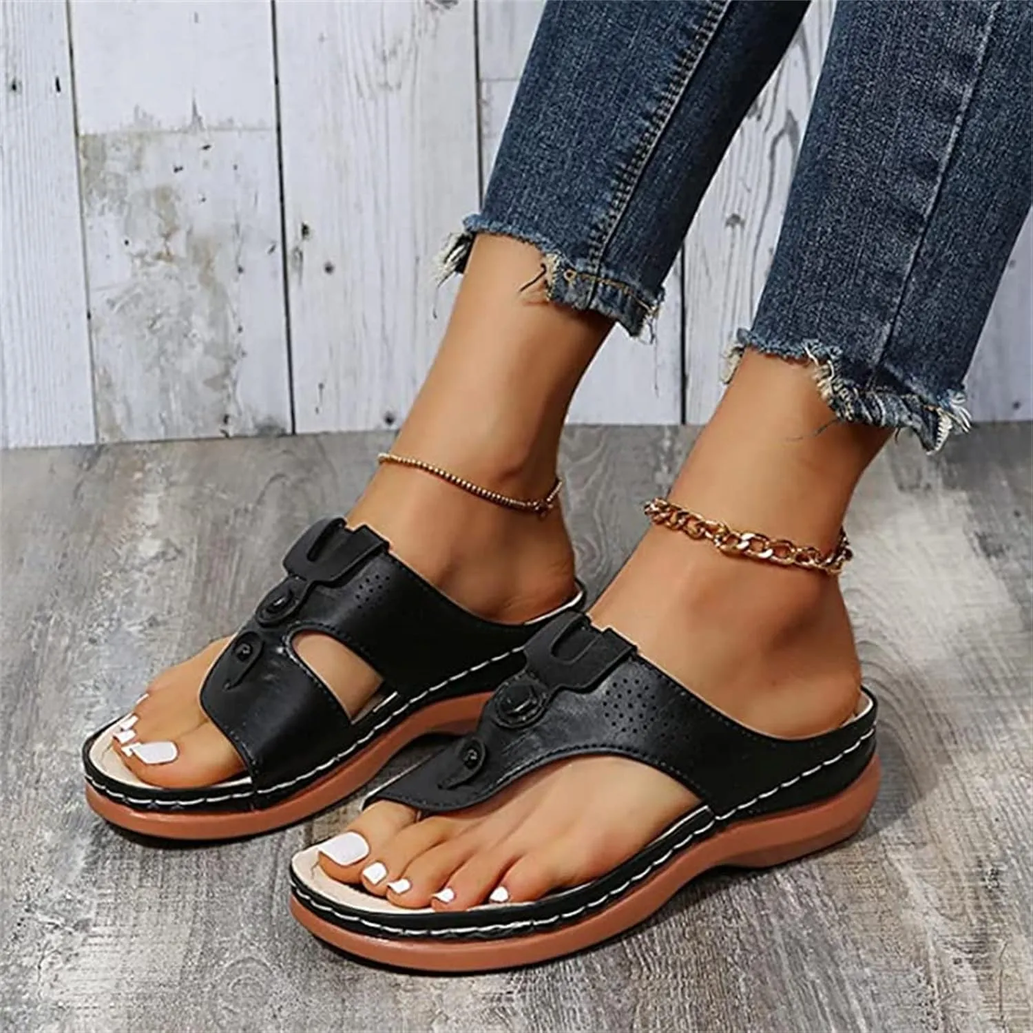 Ladmiple Sandals Women Fashion Wedges Orthotic Slides Fashion Orthopedic Flip Flops Slippers With Comfortable Arch Support