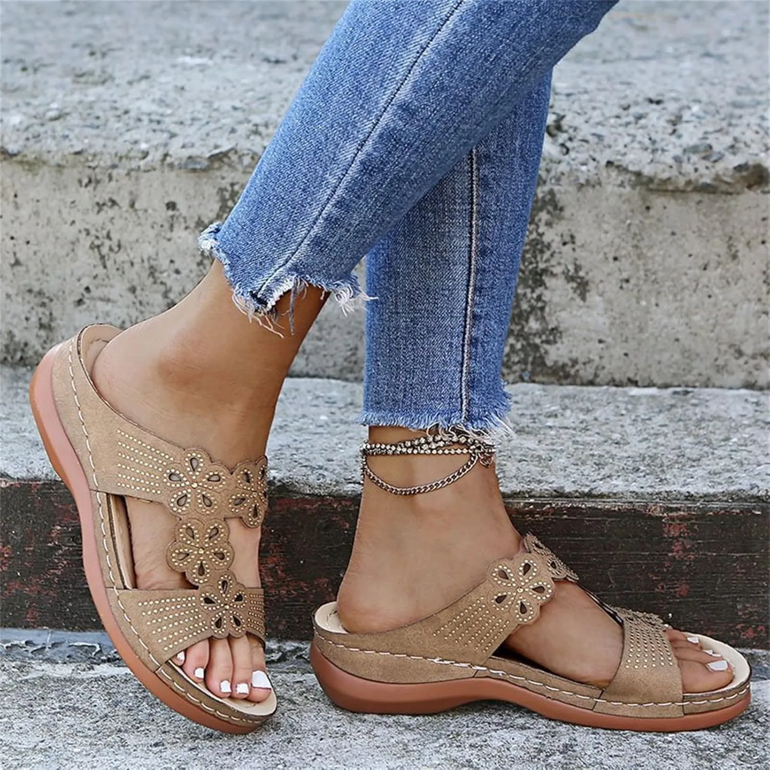 Ladmiple Womens Sandals Comfortable Walking Orthopedic Arch Support Flip Flops Dressy Summer Orthotic Slides Sandalias 2024