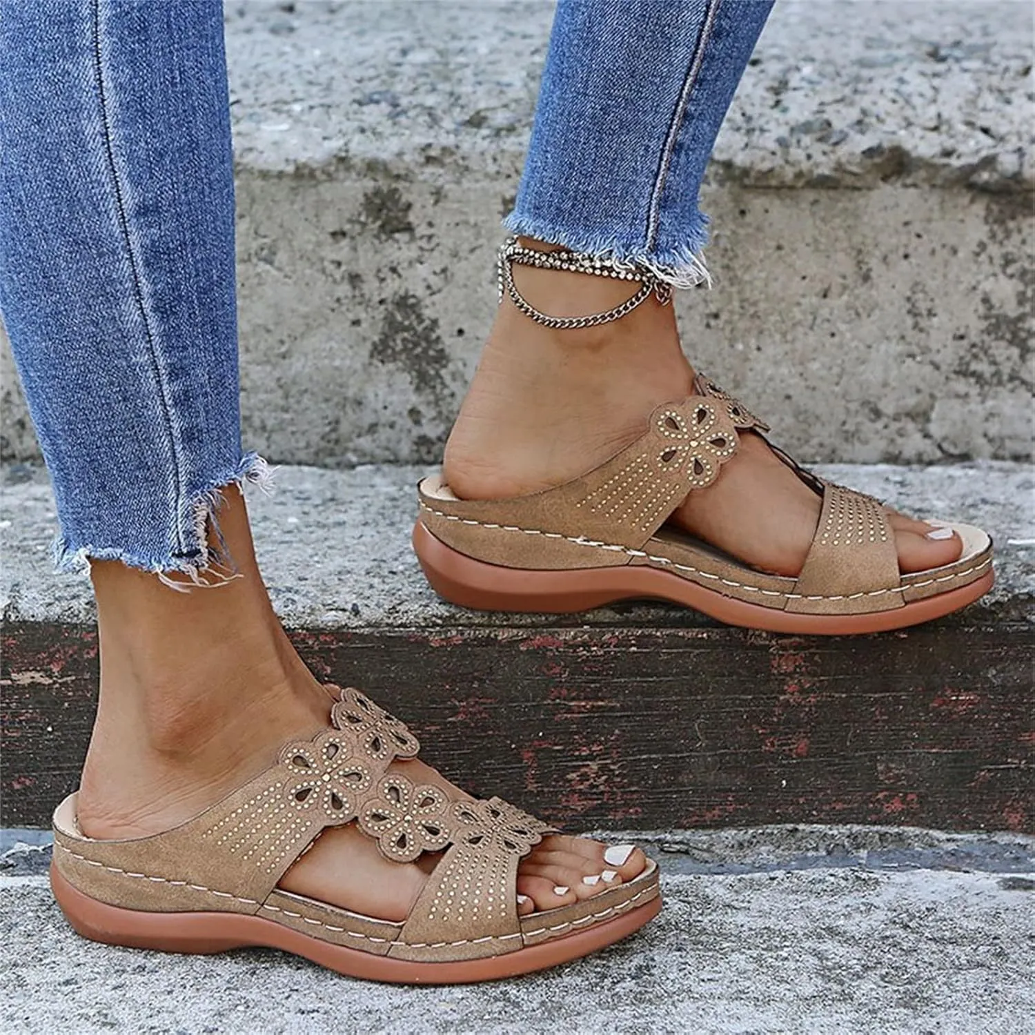 Ladmiple Womens Sandals Comfortable Walking Orthopedic Arch Support Flip Flops Dressy Summer Orthotic Slides Sandalias 2024