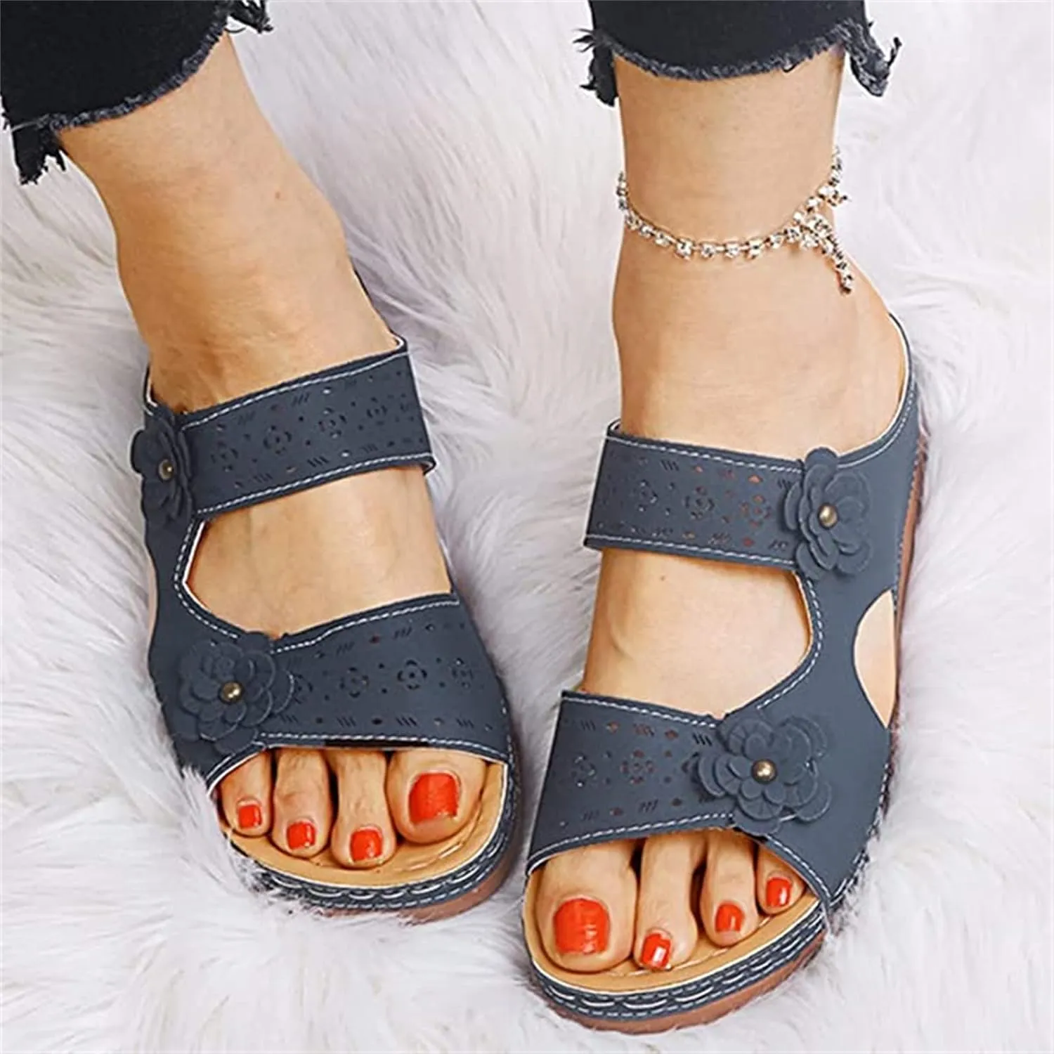 Ladmiple Womens Sandals Dressy Flat Comfortable Arch Support Orthopedic Slides Orthotic Flip Flops for Plantar Fasciitis