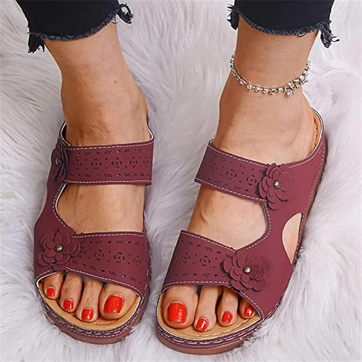 Ladmiple Womens Sandals Dressy Flat Comfortable Arch Support Orthopedic Slides Orthotic Flip Flops for Plantar Fasciitis