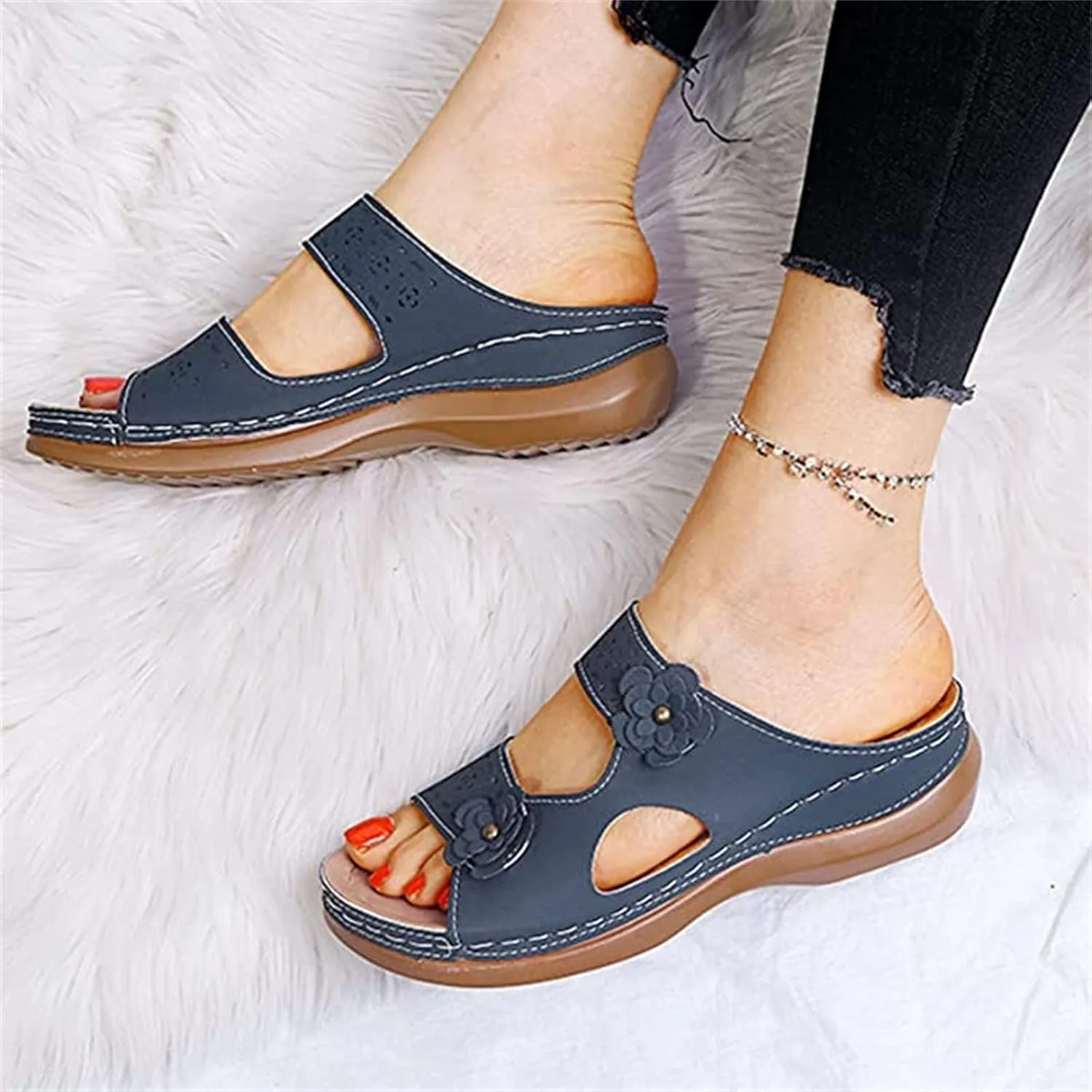 Ladmiple Womens Sandals Dressy Flat Comfortable Arch Support Orthopedic Slides Orthotic Flip Flops for Plantar Fasciitis