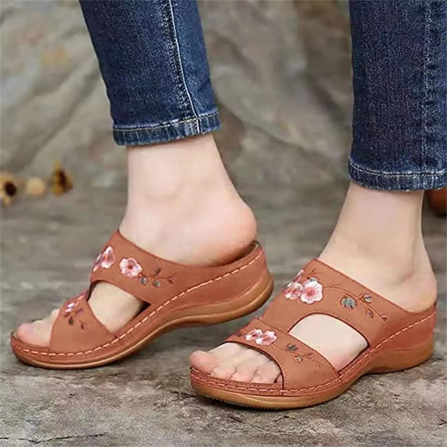Ladmiple Women's Sandals With Arch Support Dressy Fashion Orthotic Slides Lightweight Athletic Slip On Orthopedic Slippers