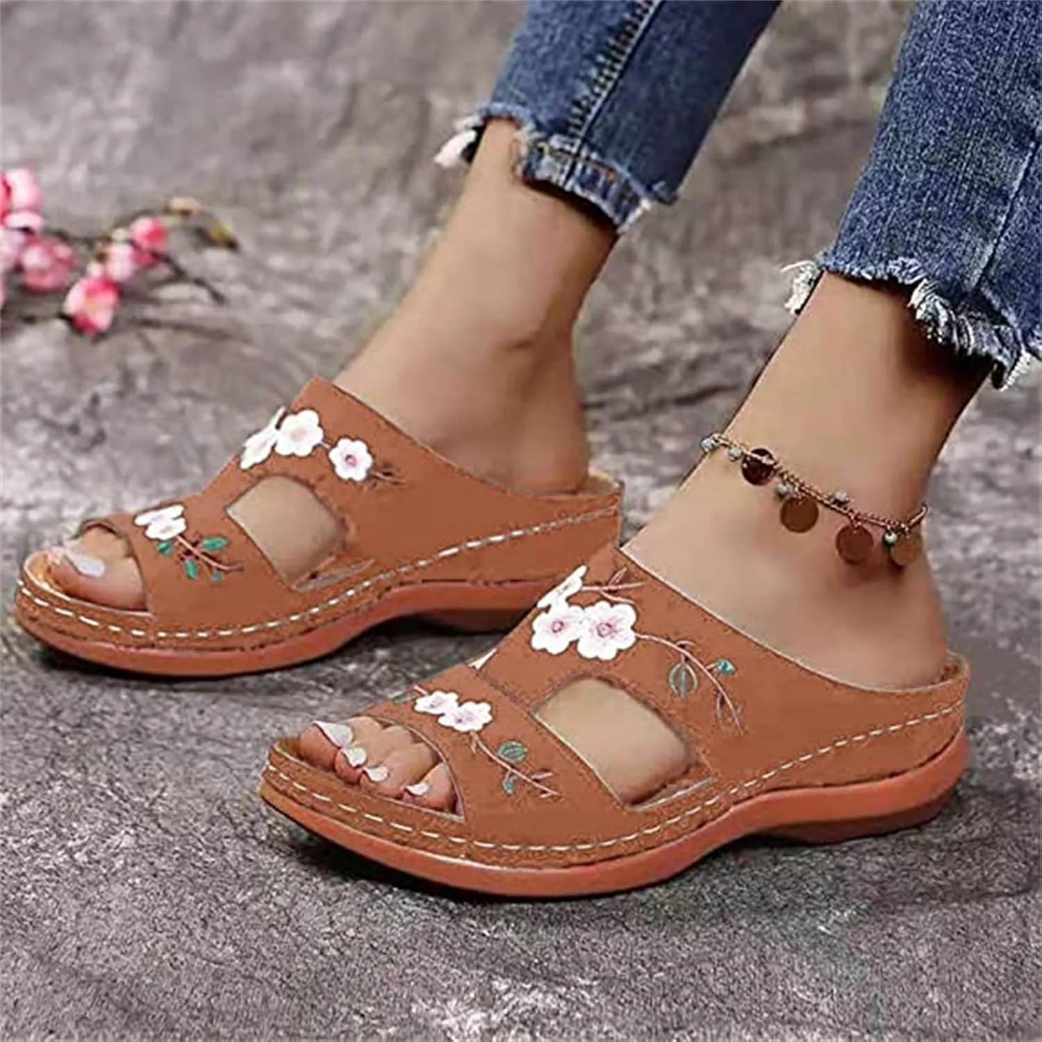 Ladmiple Women's Sandals With Arch Support Dressy Fashion Orthotic Slides Lightweight Athletic Slip On Orthopedic Slippers