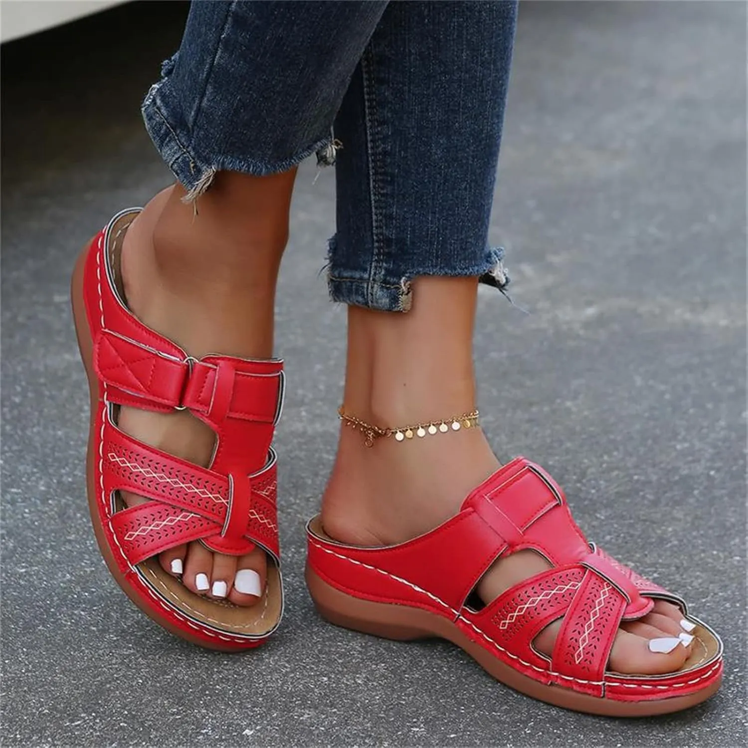 Ladmiple Womens Sandals With Arch Support Plantar Fasciitis Orthotic Flips Flops Flat feet Comfortable Orthopedic Slides
