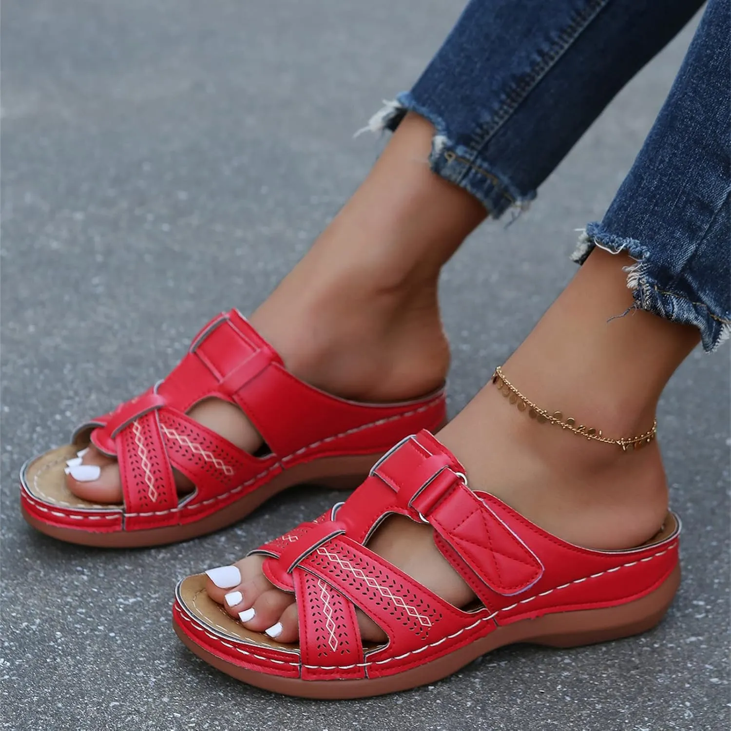 Ladmiple Womens Sandals With Arch Support Plantar Fasciitis Orthotic Flips Flops Flat feet Comfortable Orthopedic Slides