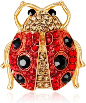 Ladybug Rhinestone Laple Brooch Pin for Women Girls Crystal Golden Plated Animal Pins Clip Sweater Scarves Hat Suit Dress Backpack Badge Brooches Cute Jewelry Gifts Birthday