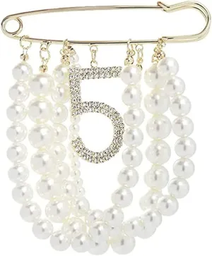 Lapel Pins and Brooches with Lucky Number 5 Dangle,Brooch Pins for Women Fashion