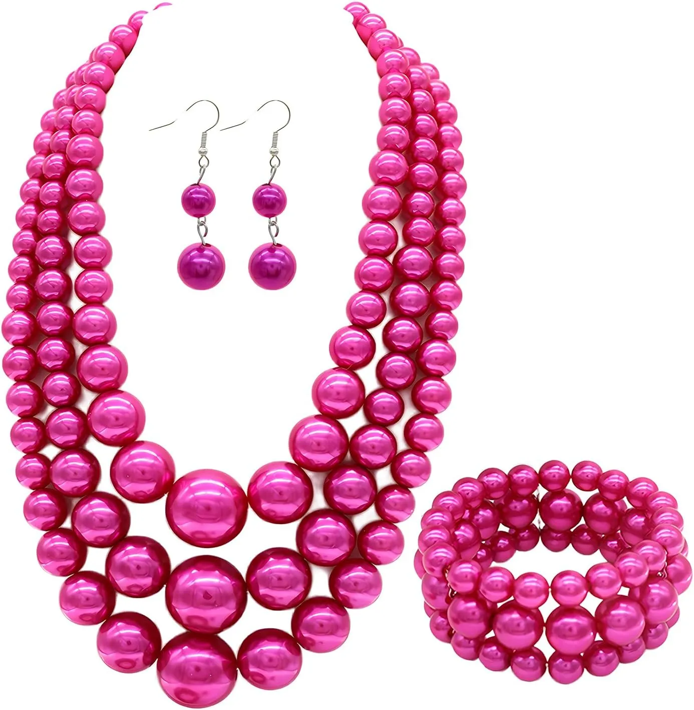 Layered Faux Pearl Necklace Set for Women Matching Earrings and Braclet with a Touch of Glamour Luxurious Shine Affordable Price-Perfect for any Occassion