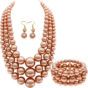 Layered Faux Pearl Necklace Set for Women Matching Earrings and Braclet with a Touch of Glamour Luxurious Shine Affordable Price-Perfect for any Occassion