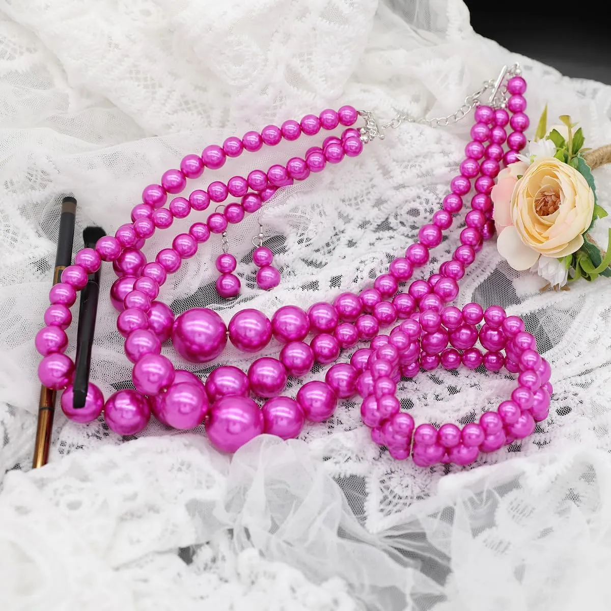 Layered Faux Pearl Necklace Set for Women Matching Earrings and Braclet with a Touch of Glamour Luxurious Shine Affordable Price-Perfect for any Occassion