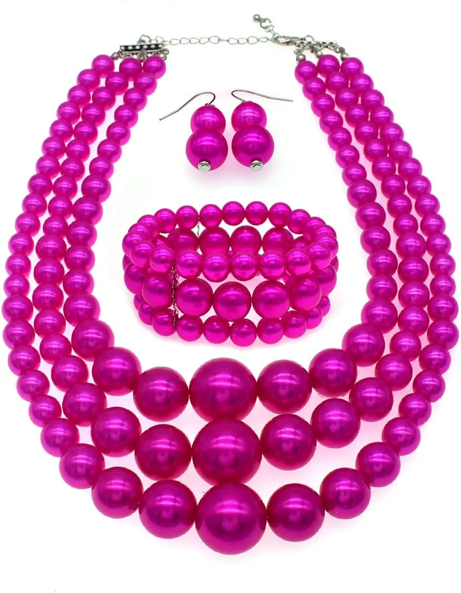 Layered Faux Pearl Necklace Set for Women Matching Earrings and Braclet with a Touch of Glamour Luxurious Shine Affordable Price-Perfect for any Occassion