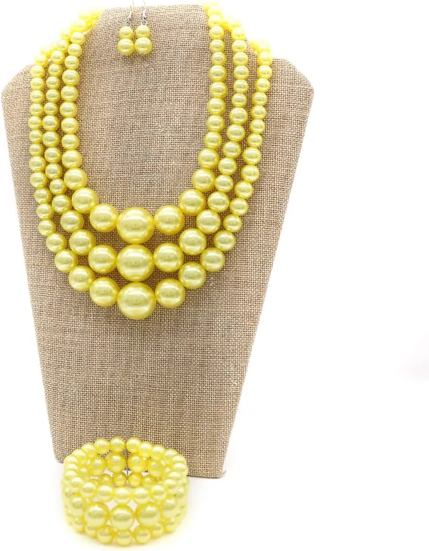 Layered Faux Pearl Necklace Set for Women Matching Earrings and Braclet with a Touch of Glamour Luxurious Shine Affordable Price-Perfect for any Occassion