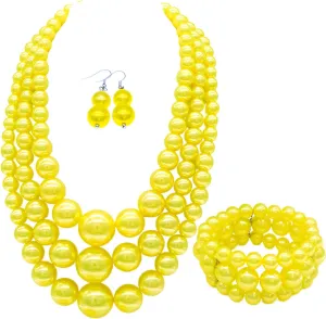 Layered Faux Pearl Necklace Set for Women Matching Earrings and Braclet with a Touch of Glamour Luxurious Shine Affordable Price-Perfect for any Occassion