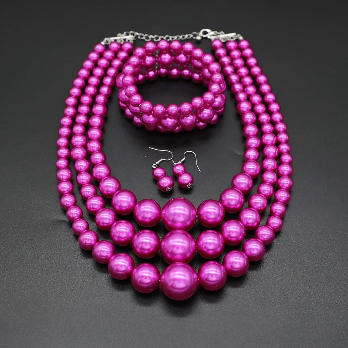 Layered Faux Pearl Necklace Set for Women Matching Earrings and Braclet with a Touch of Glamour Luxurious Shine Affordable Price-Perfect for any Occassion