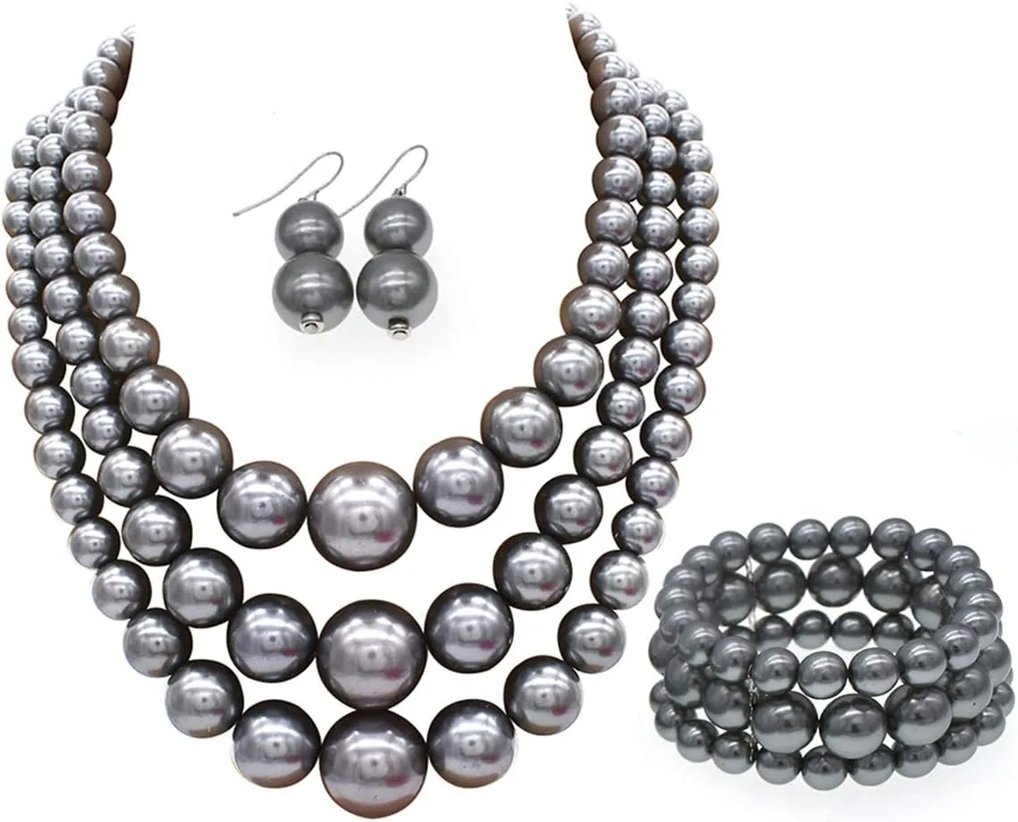 Layered Faux Pearl Necklace Set for Women Matching Earrings and Braclet with a Touch of Glamour Luxurious Shine Affordable Price-Perfect for any Occassion