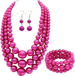 Layered Faux Pearl Necklace Set for Women Matching Earrings and Braclet with a Touch of Glamour Luxurious Shine Affordable Price-Perfect for any Occassion