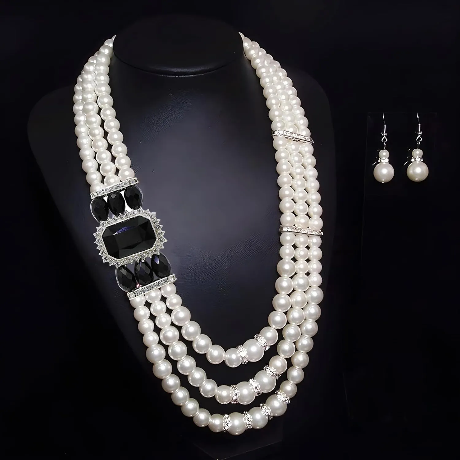 Layered Faux Pearl Necklace Set for Women Matching Earrings and Braclet with a Touch of Glamour Luxurious Shine Affordable Price-Perfect for any Occassion