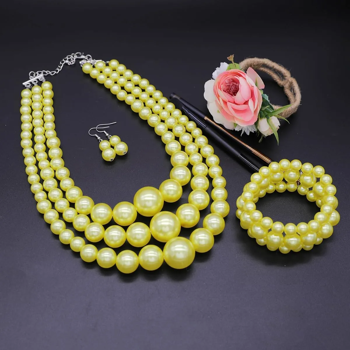 Layered Faux Pearl Necklace Set for Women Matching Earrings and Braclet with a Touch of Glamour Luxurious Shine Affordable Price-Perfect for any Occassion