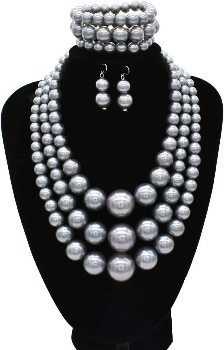 Layered Faux Pearl Necklace Set for Women Matching Earrings and Braclet with a Touch of Glamour Luxurious Shine Affordable Price-Perfect for any Occassion