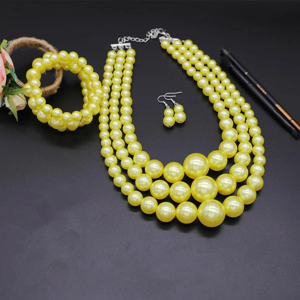 Layered Faux Pearl Necklace Set for Women Matching Earrings and Braclet with a Touch of Glamour Luxurious Shine Affordable Price-Perfect for any Occassion