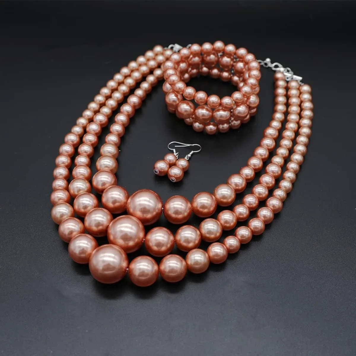 Layered Faux Pearl Necklace Set for Women Matching Earrings and Braclet with a Touch of Glamour Luxurious Shine Affordable Price-Perfect for any Occassion