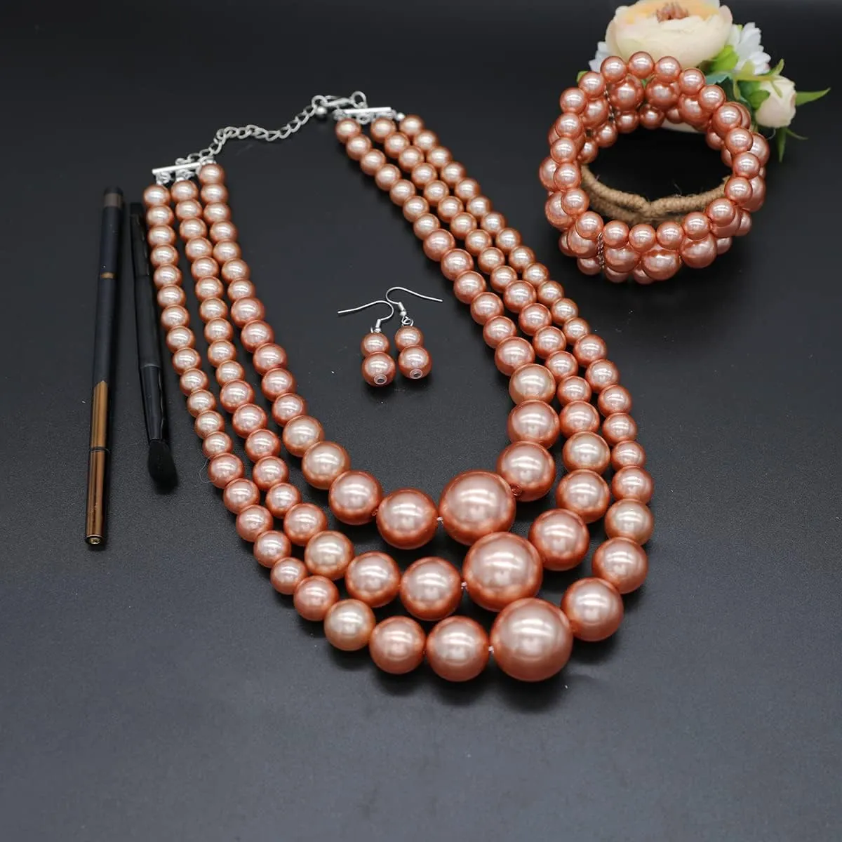 Layered Faux Pearl Necklace Set for Women Matching Earrings and Braclet with a Touch of Glamour Luxurious Shine Affordable Price-Perfect for any Occassion