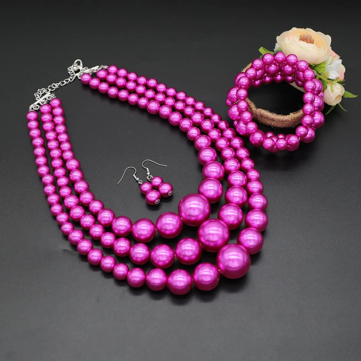 Layered Faux Pearl Necklace Set for Women Matching Earrings and Braclet with a Touch of Glamour Luxurious Shine Affordable Price-Perfect for any Occassion
