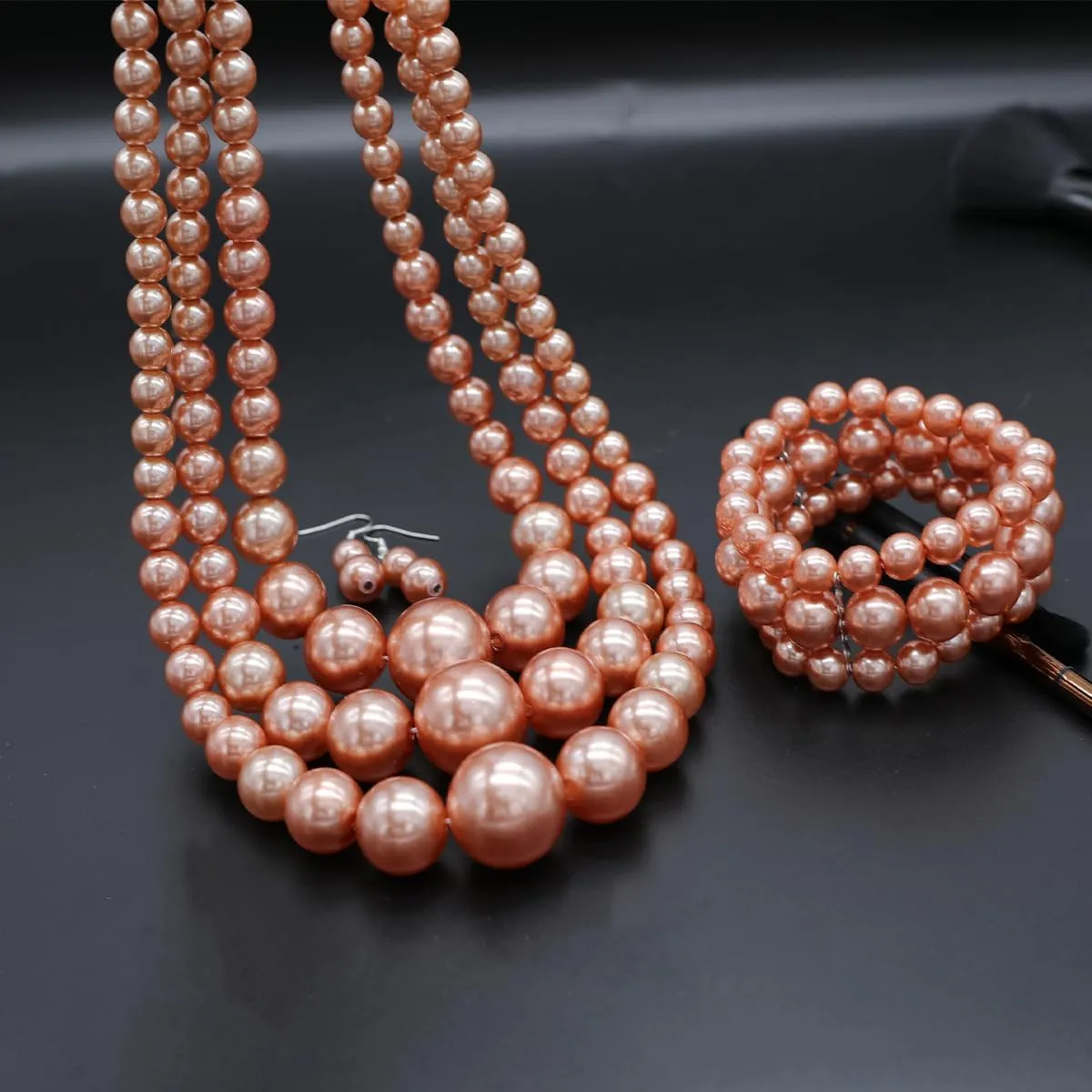 Layered Faux Pearl Necklace Set for Women Matching Earrings and Braclet with a Touch of Glamour Luxurious Shine Affordable Price-Perfect for any Occassion
