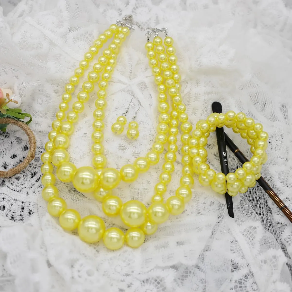 Layered Faux Pearl Necklace Set for Women Matching Earrings and Braclet with a Touch of Glamour Luxurious Shine Affordable Price-Perfect for any Occassion