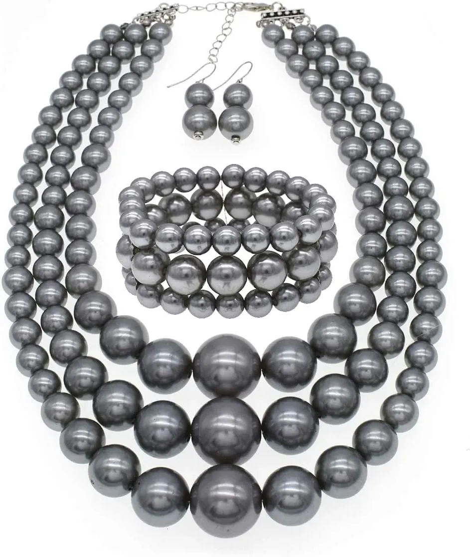Layered Faux Pearl Necklace Set for Women Matching Earrings and Braclet with a Touch of Glamour Luxurious Shine Affordable Price-Perfect for any Occassion