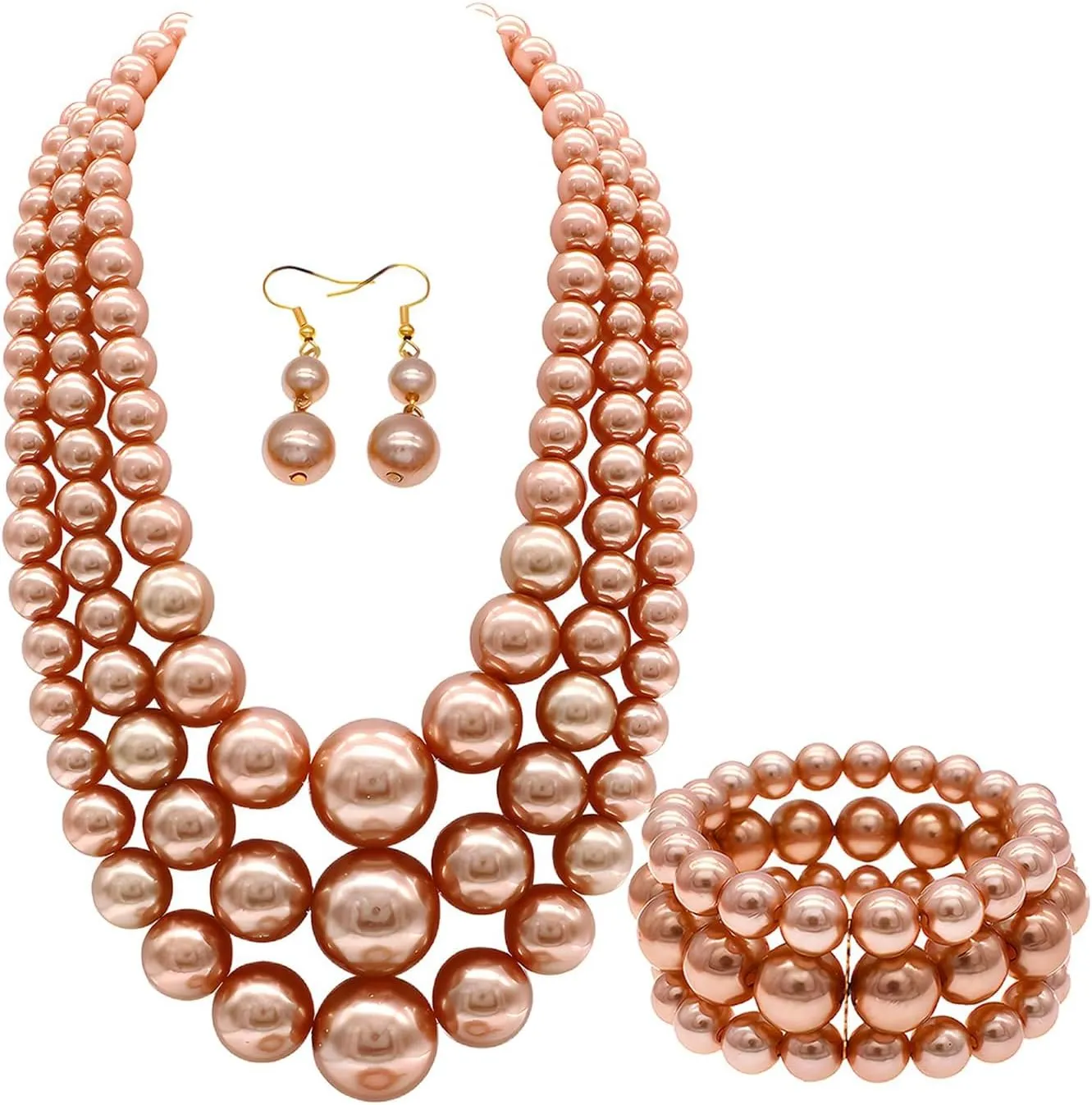 Layered Faux Pearl Necklace Set for Women Matching Earrings and Braclet with a Touch of Glamour Luxurious Shine Affordable Price-Perfect for any Occassion