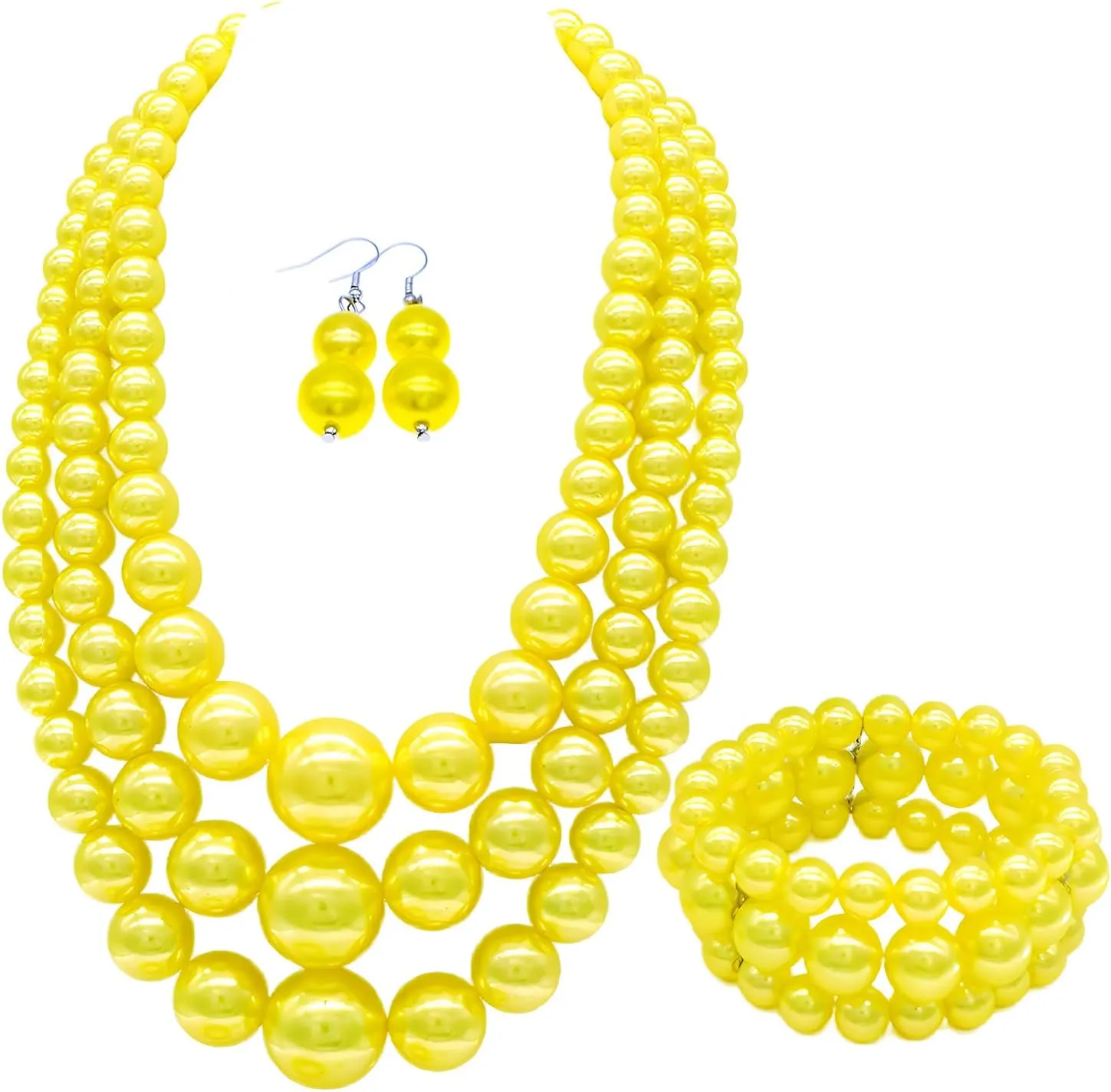 Layered Faux Pearl Necklace Set for Women Matching Earrings and Braclet with a Touch of Glamour Luxurious Shine Affordable Price-Perfect for any Occassion