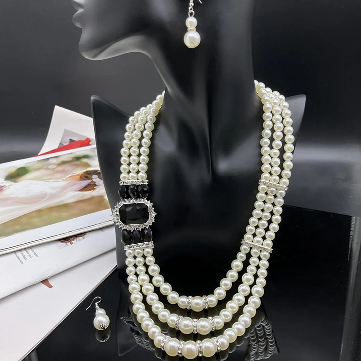 Layered Faux Pearl Necklace Set for Women Matching Earrings and Braclet with a Touch of Glamour Luxurious Shine Affordable Price-Perfect for any Occassion
