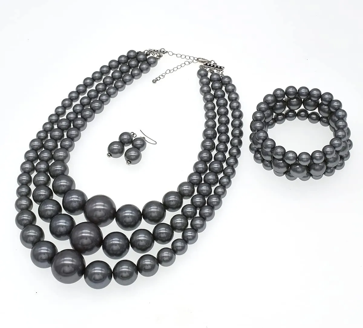 Layered Faux Pearl Necklace Set for Women Matching Earrings and Braclet with a Touch of Glamour Luxurious Shine Affordable Price-Perfect for any Occassion