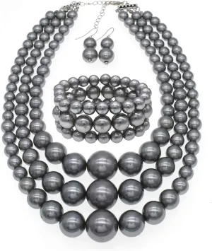 Layered Faux Pearl Necklace Set for Women Matching Earrings and Braclet with a Touch of Glamour Luxurious Shine Affordable Price-Perfect for any Occassion