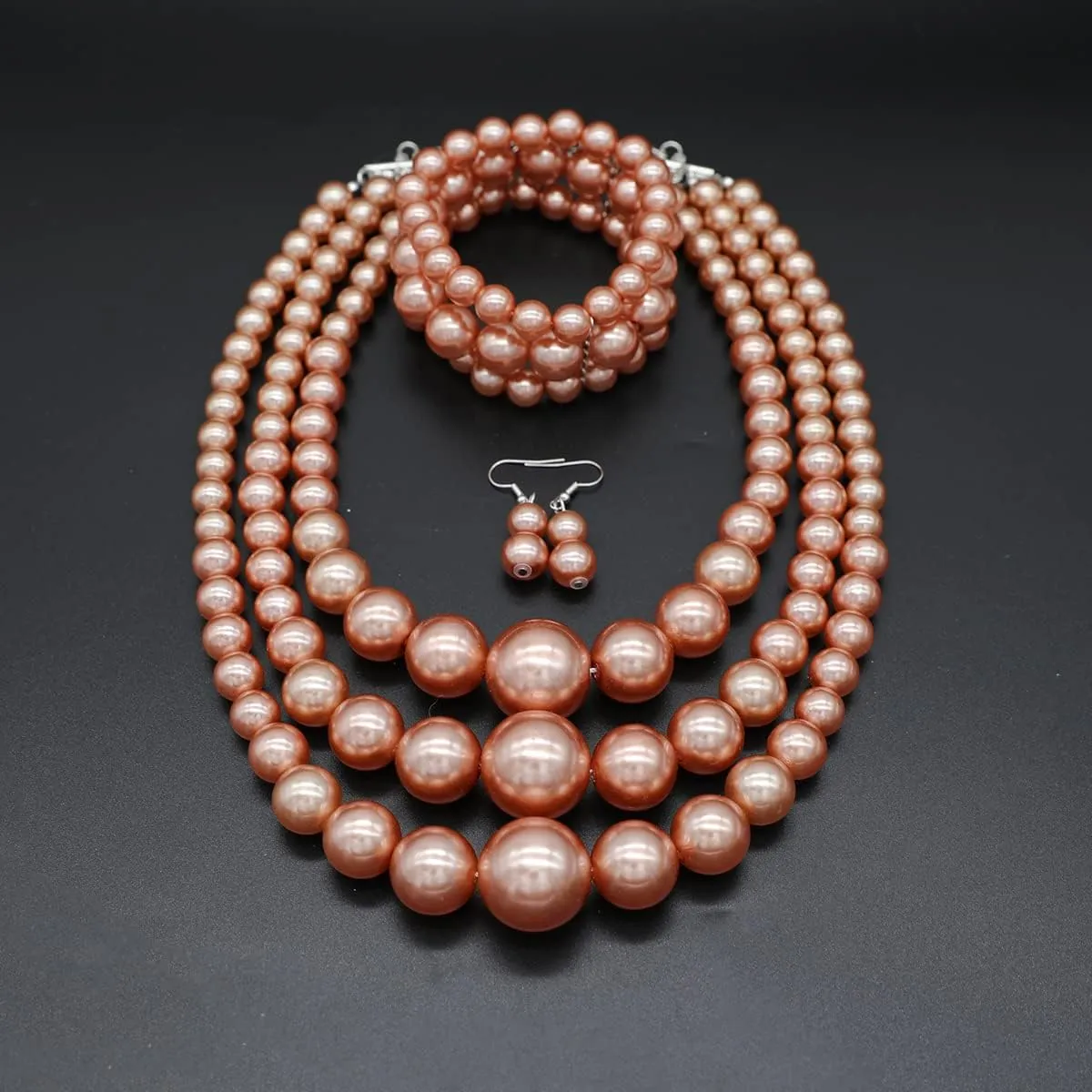 Layered Faux Pearl Necklace Set for Women Matching Earrings and Braclet with a Touch of Glamour Luxurious Shine Affordable Price-Perfect for any Occassion