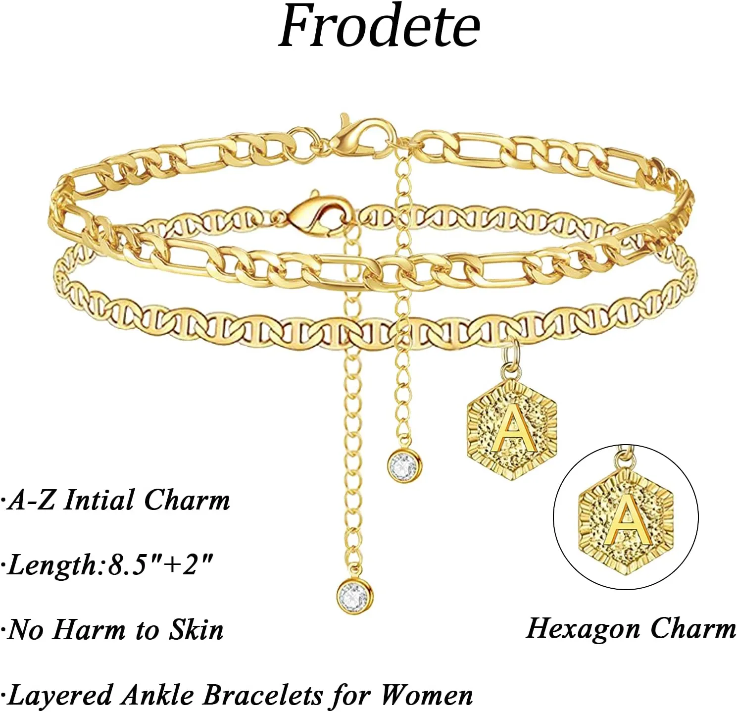 Layered Initial Ankle Bracelets for Women Name Anklet with Initials Cuban Letter Chain Anklets Cute Mariner Link Anklets A-Z Foot Jewelry for Girls