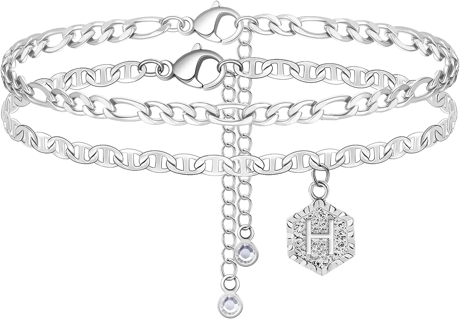 Layered Initial Ankle Bracelets for Women Name Anklet with Initials Cuban Letter Chain Anklets Cute Mariner Link Anklets A-Z Foot Jewelry for Girls