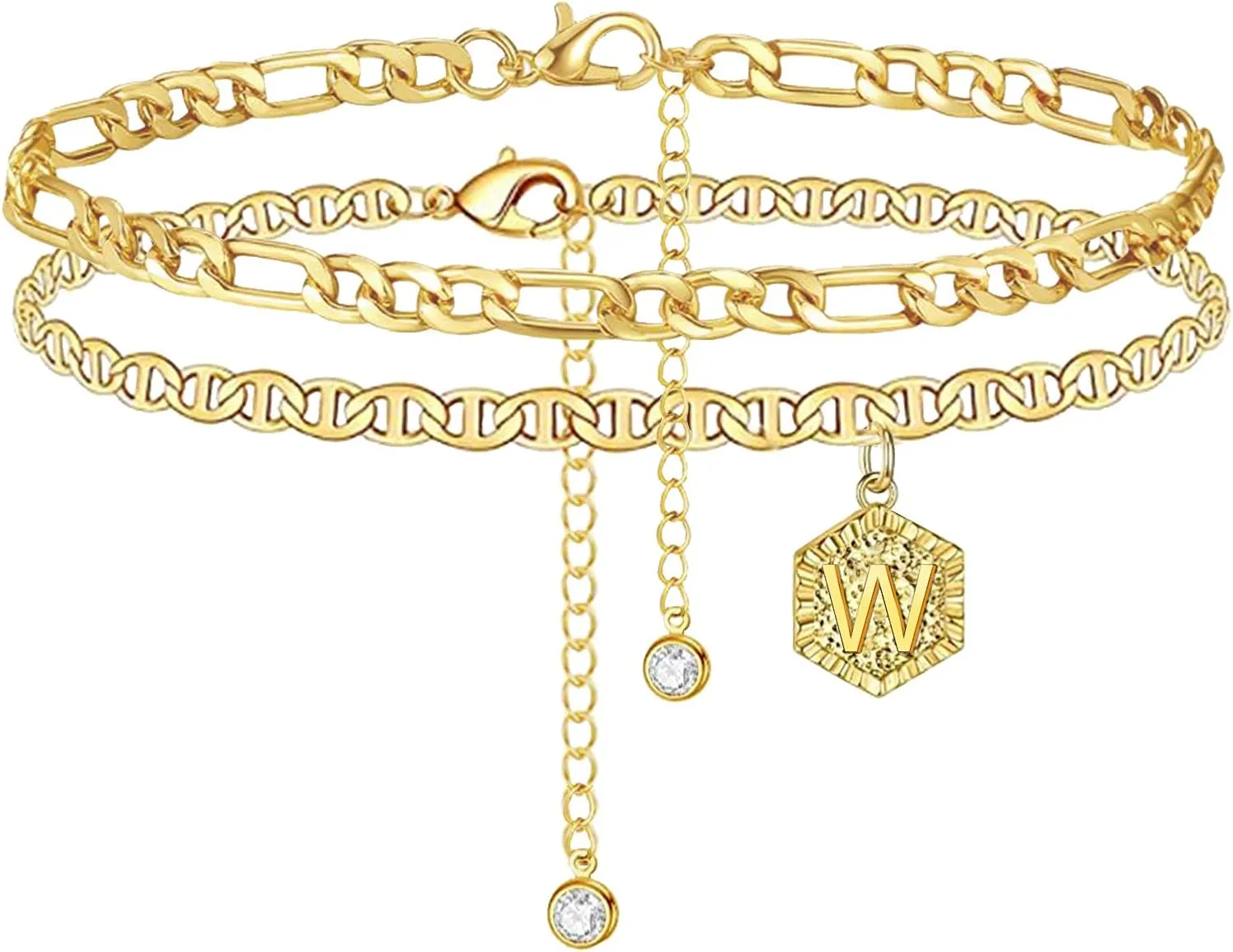 Layered Initial Ankle Bracelets for Women Name Anklet with Initials Cuban Letter Chain Anklets Cute Mariner Link Anklets A-Z Foot Jewelry for Girls