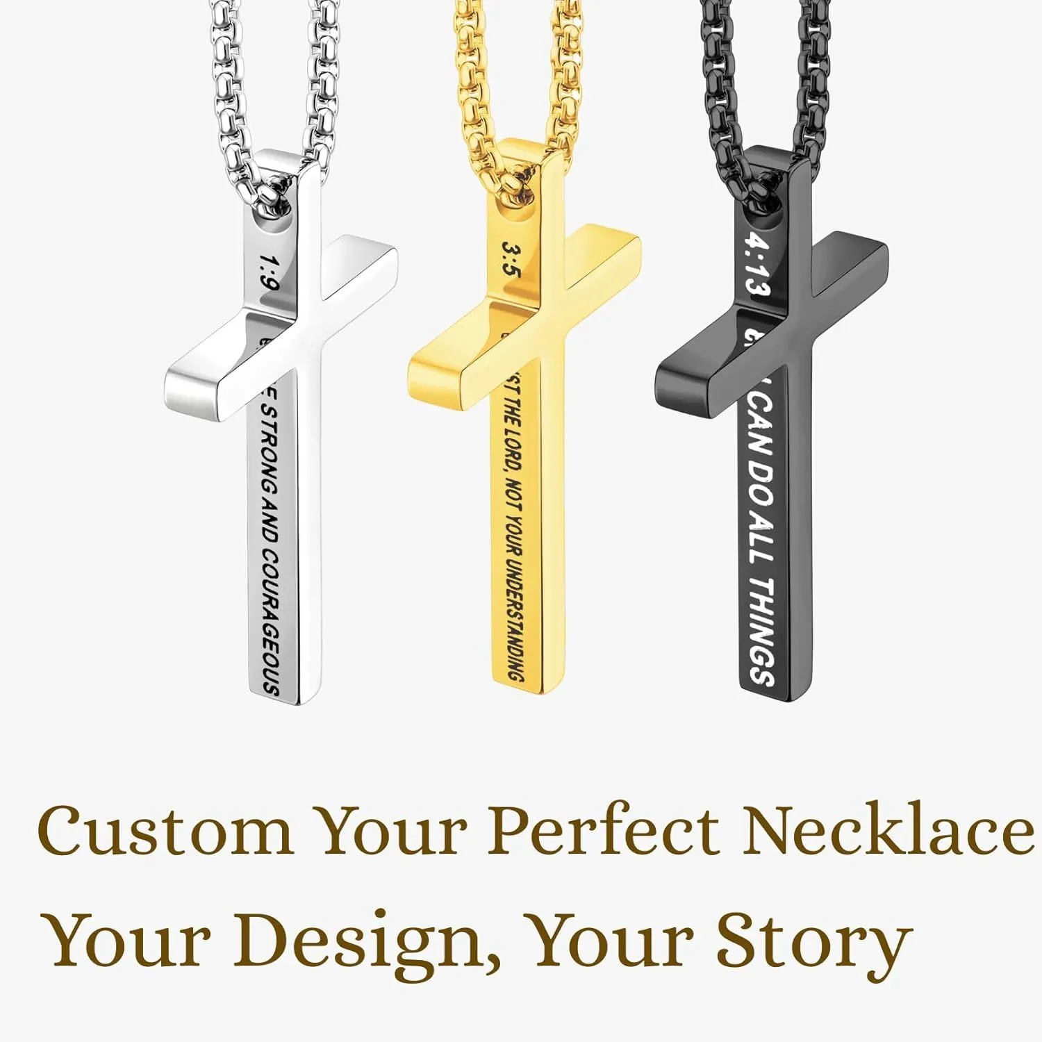 Ldurian Cross Chain for Men, Mens Cross Necklaces Inspirational Bible Verse Pendant Guys Necklaces, Stainless Steel Religious Christian Religious Gifts