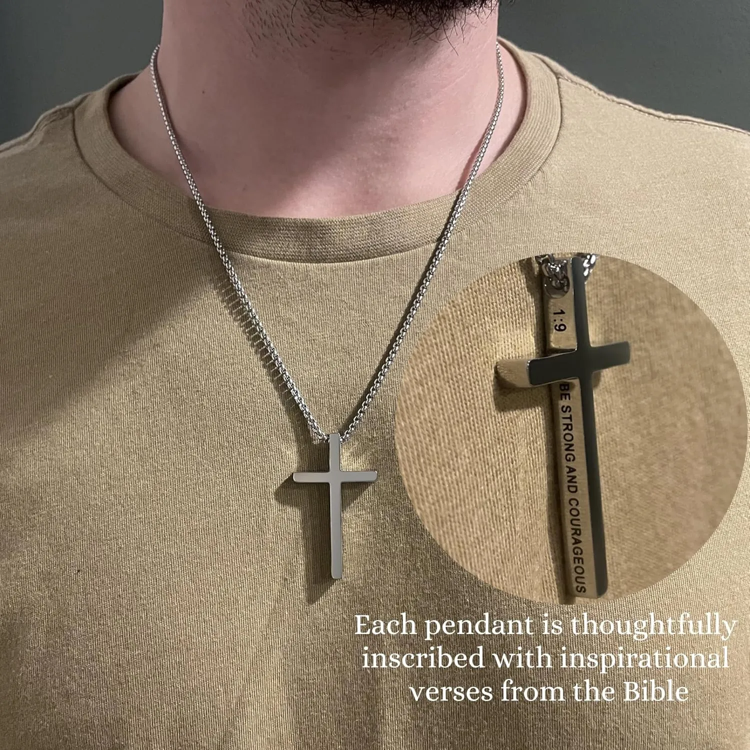 Ldurian Cross Chain for Men, Mens Cross Necklaces Inspirational Bible Verse Pendant Guys Necklaces, Stainless Steel Religious Christian Religious Gifts