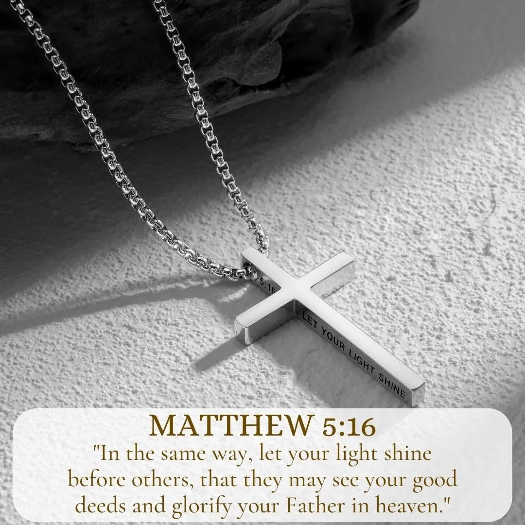 Ldurian Cross Chain for Men, Mens Cross Necklaces Inspirational Bible Verse Pendant Guys Necklaces, Stainless Steel Religious Christian Religious Gifts