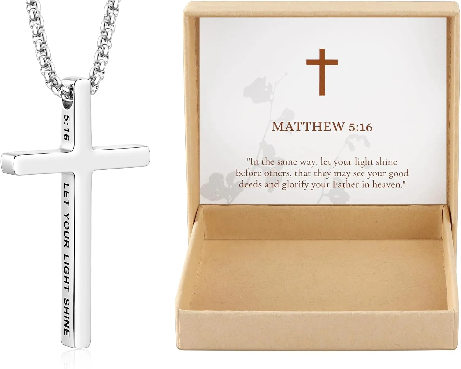 Ldurian Cross Chain for Men, Mens Cross Necklaces Inspirational Bible Verse Pendant Guys Necklaces, Stainless Steel Religious Christian Religious Gifts
