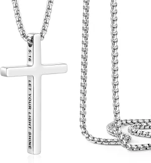 Ldurian Cross Chain for Men, Mens Cross Necklaces Inspirational Bible Verse Pendant Guys Necklaces, Stainless Steel Religious Christian Religious Gifts