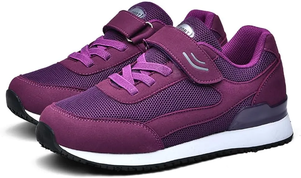 LEADER SHOW Women's Comfort Walking Shoes Casual Safety Non-Slip Elderly Hook-and-Loop Sneakers