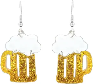 Lifelike 3D Simulation Beer Mug Earrings Miniature Wine Glass Dangle Drop Earrings for Women Cute Funny Food Ear Jewelry