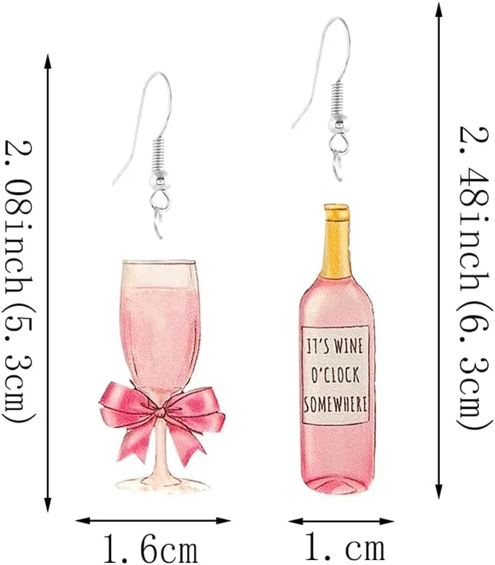 Lifelike 3D Simulation Beer Mug Red Wine Glass Earrings Miniature Creative Wine Glass Dangle Drop Earrings for Women Funny Acrylic Food Ear Jewelry