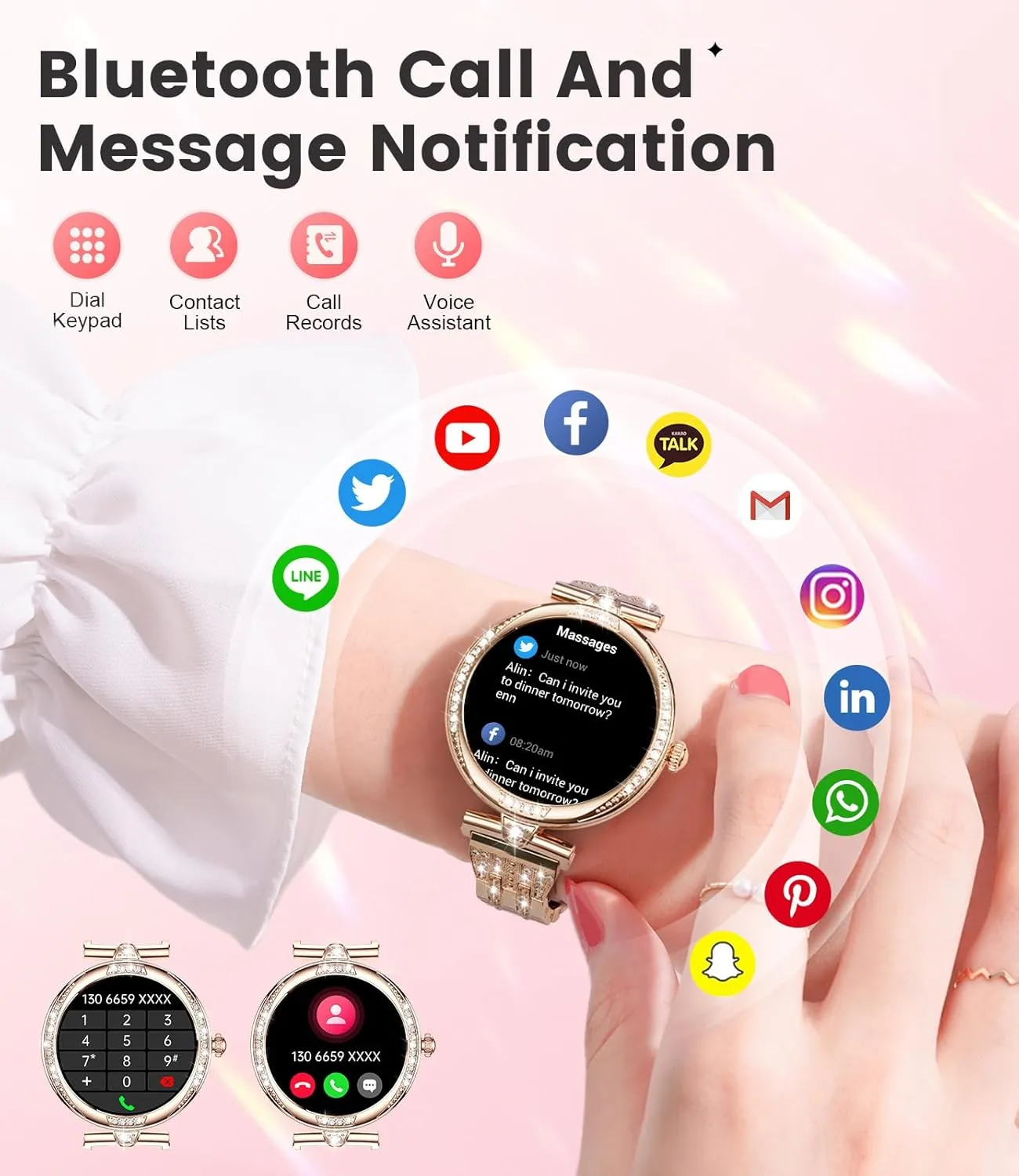 LIGE Smart Watches for Women (Answer/Make Call) with Diamonds1.19 AMOLED Smartwatch with Heart Rate/Sleep Monitor,IP68 Waterproof Fitness Tracker 111 Sport Modes Pedometer for Android iOS,Rose Gold